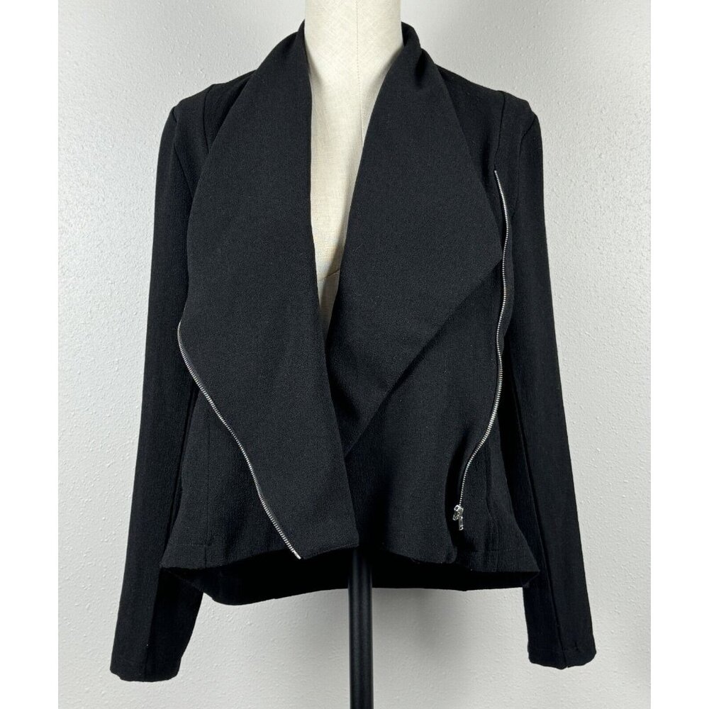 Elodie Womens Size M Black Shacket Asymmetrical Zip Front Jacket Blazer - Picture 3 of 16